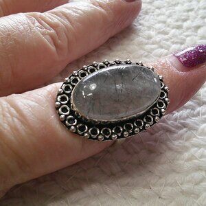 Beautiful BLACK RUTILE Handmade Sterling 925 Ring Size 8.75 #387E